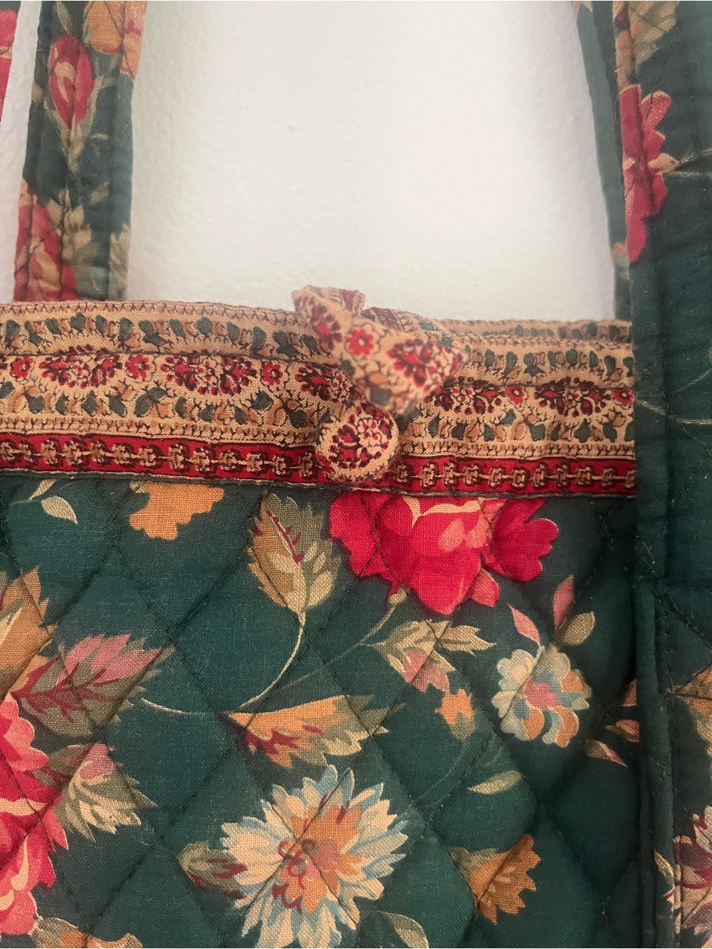 Vera Bradley Vintage 1987 Greenbriar Floral Quilted Tote Green Pink - Picture 13 of 16